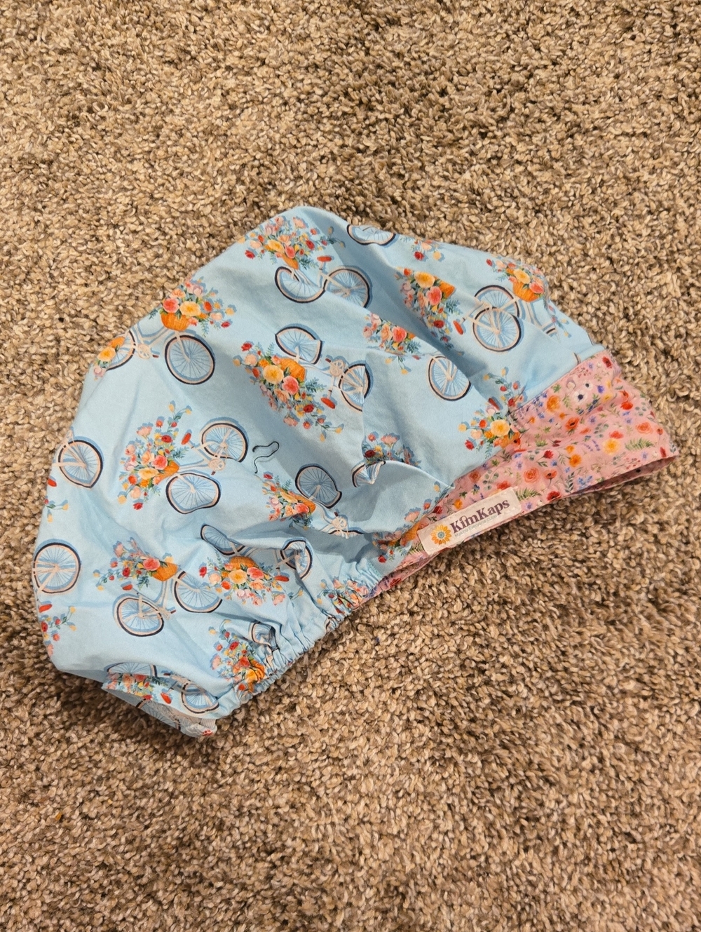 Women's Light Blue Floral Bicycle Scrub Cap